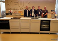 Daan Hutten, Niek Kompinga, Ruben Kanming, and Florian Oldenburgen from KEUK. For the kitchens, the company uses sustainable, circular materials. The frame is largely made of recycled steel.